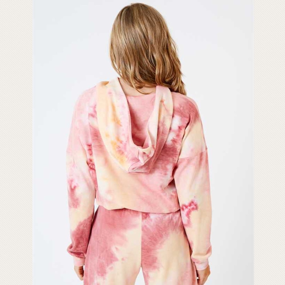Hayley Tie Dye Hooded Cropped Pink Lounge Top NEW - Picture 4 of 5